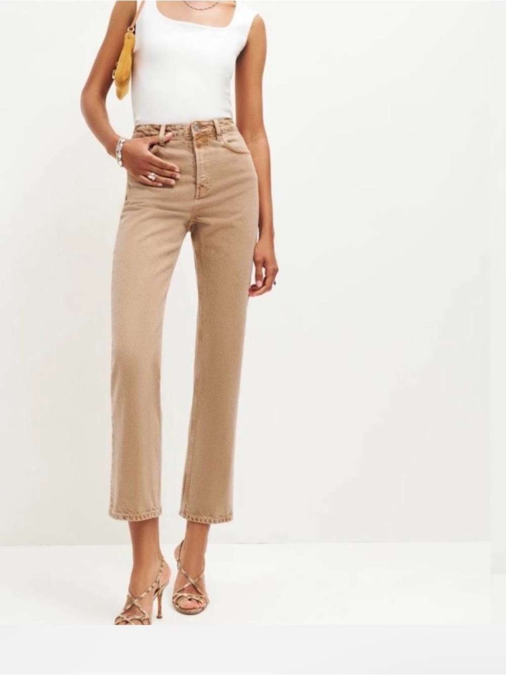 Reformation Cynthia High Rise Straight Jeans in Tan